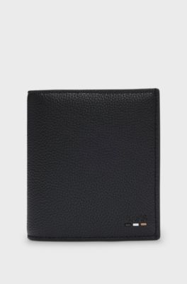 Trifold card holder in grained faux leather, Black