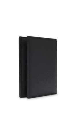 Trifold card holder in grained faux leather, Black