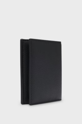 Trifold card holder in grained faux leather, Black