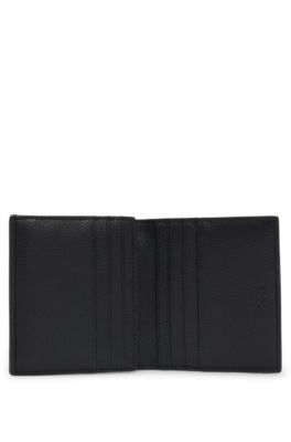 Trifold card holder in grained faux leather, Black