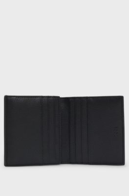Trifold card holder in grained faux leather, Black