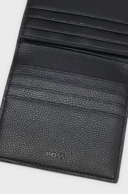Trifold card holder in grained faux leather, Black