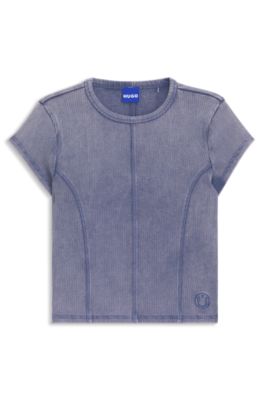Stretch-cotton slim-fit T-shirt with washed effect, Blue