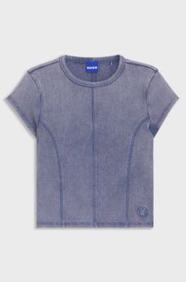 T-shirt slim fit in cotone elasticizzato con effetto slavato, Blu