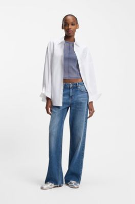 T-shirt Slim en coton stretch avec effet d&eacute;lav&eacute;, Bleu