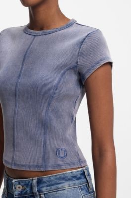 Stretch-cotton slim-fit T-shirt with washed effect, Blue