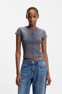 Stretch-cotton slim-fit T-shirt with washed effect, Dark Blue