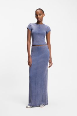 Washed-effect stretch-cotton skirt with seam details, Blue