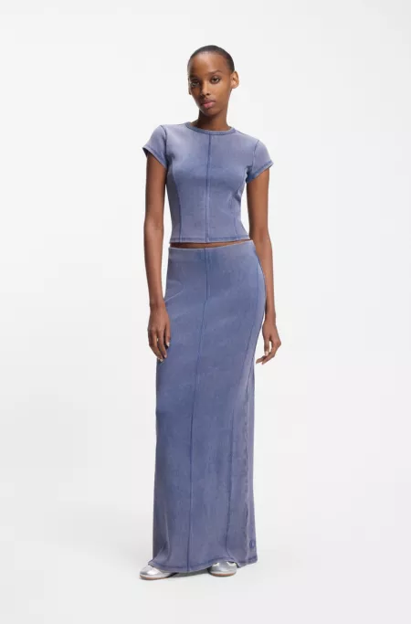 Jupe en coton stretch effet délavé avec détails de couture