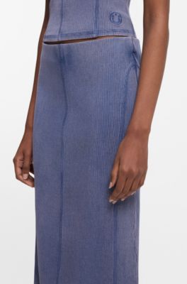 Washed-effect stretch-cotton skirt with seam details, Blue