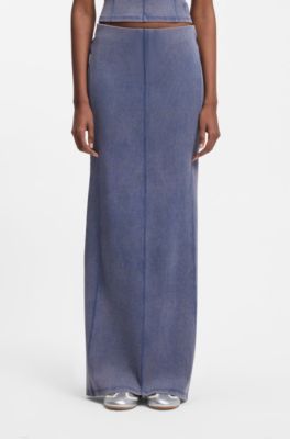 Washed-effect stretch-cotton skirt with seam details, Blue