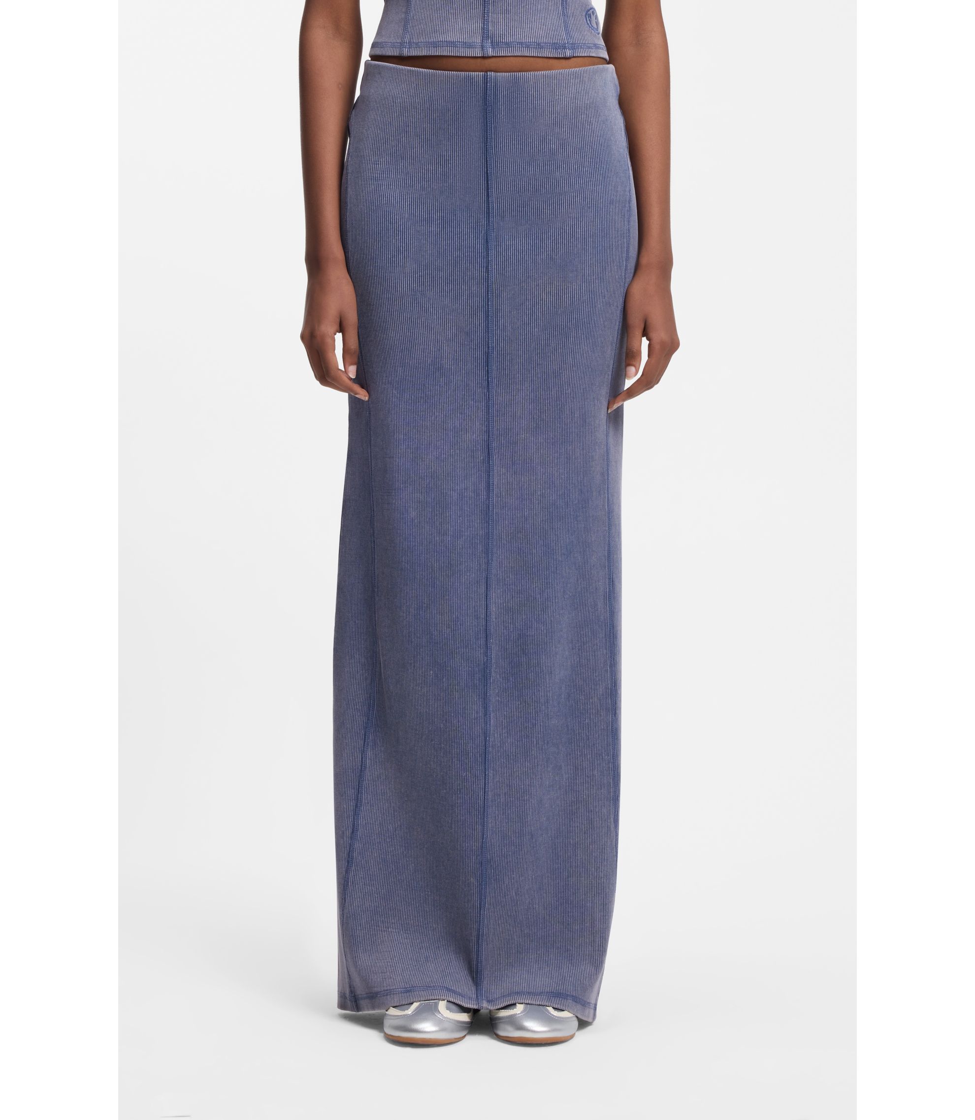 Rock aus Stretch-Baumwolle in Washed-Optik mit Naht-Details