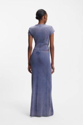 Washed-effect stretch-cotton skirt with seam details, Blue