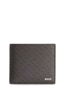 Cartera con monograma y logotipo metalizado en relieve, Marr&oacute;n oscuro