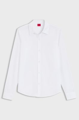 Regular-fit blouse van katoenen popeline, Wit