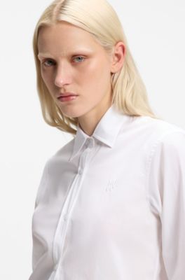 Skjorte med regular fit i bomuldspoplin, Hvid