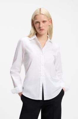 Regular-fit blouse van katoenen popeline, Wit
