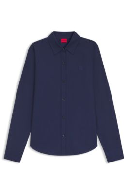 Regular-fit blouse in cotton poplin, Dark Blue