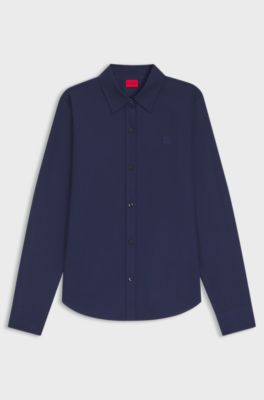 Regular-fit blouse in cotton poplin, Dark Blue