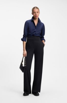 Regular-fit blouse in cotton poplin, Dark Blue