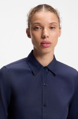 Regular-fit blouse in cotton poplin, Dark Blue