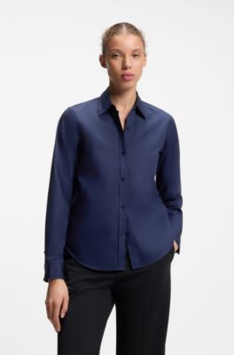 Regular-fit blouse in cotton poplin, Dark Blue