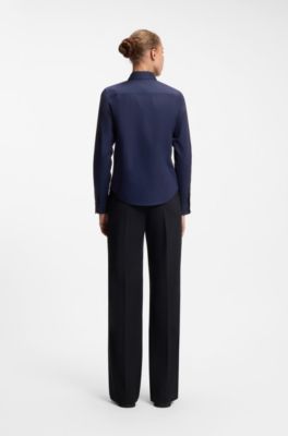 Regular-fit blouse in cotton poplin, Dark Blue