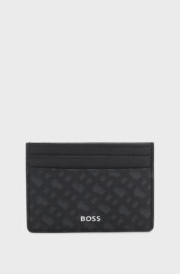Monogram card holder with foil-embossed logo, Black