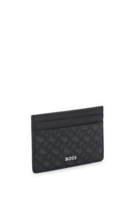 Monogram card holder with foil-embossed logo, Black