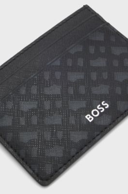 Monogram card holder with foil-embossed logo, Black