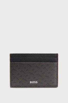 Monogram card holder with foil-embossed logo, Dark Brown