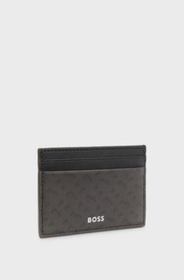 Monogram card holder with foil-embossed logo, Dark Brown