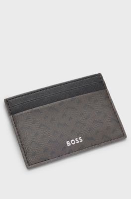 Monogram card holder with foil-embossed logo, Dark Brown