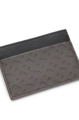Monogram card holder with foil-embossed logo, Dark Brown