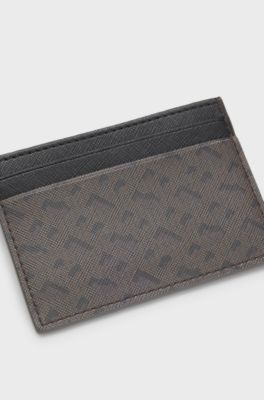 Porte-cartes monogramm&eacute; avec logo emboss&eacute; en transfert, Marron fonc&eacute;