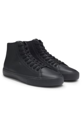 Faux-leather high-top trainers with grained texture, Black