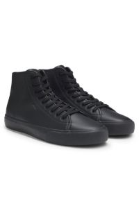 Hightop Sneakers aus Kunstleder mit genarbter Struktur, Schwarz