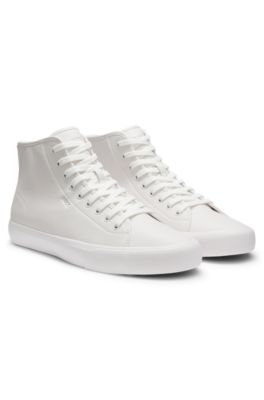 Faux-leather high-top trainers with grained texture, White