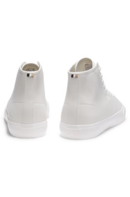 Faux-leather high-top trainers with grained texture, White