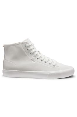 Faux-leather high-top trainers with grained texture, White