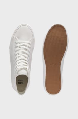 Faux-leather high-top trainers with grained texture, White