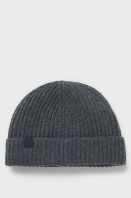 BOSS BY BECKHAM beanie hat in virgin wool and cashmere, Dark Grey