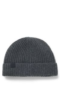 BECKHAM x BOSS beanie hat in virgin wool and cashmere, Dark Grey