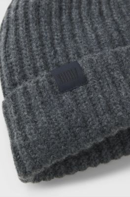 BOSS BY BECKHAM beanie hat in virgin wool and cashmere, Dark Grey