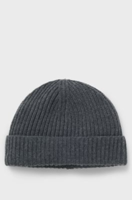 BOSS BY BECKHAM beanie hat in virgin wool and cashmere, Dark Grey