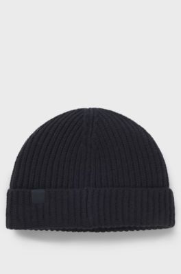 BOSS BY BECKHAM beanie hat in virgin wool and cashmere, Dark Blue