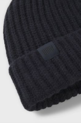 Geribde beanie van scheerwol en kasjmier uit de BECKHAM x BOSS-collectie, Donkerblauw