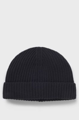 BOSS BY BECKHAM beanie hat in virgin wool and cashmere, Dark Blue