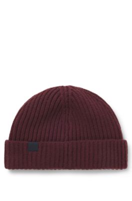 BECKHAM x BOSS beanie hat in virgin wool and cashmere, Dark Red