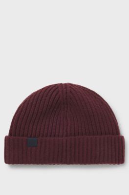 BECKHAM x BOSS beanie hat in virgin wool and cashmere, Dark Red